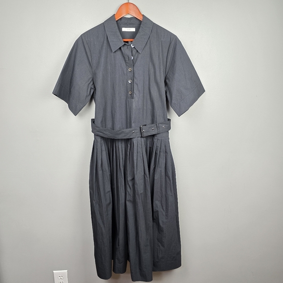 Co Short-Sleeve Belted A-line Midi Dress Black Womens Size L Minimalist Elegance - Picture 2 of 13